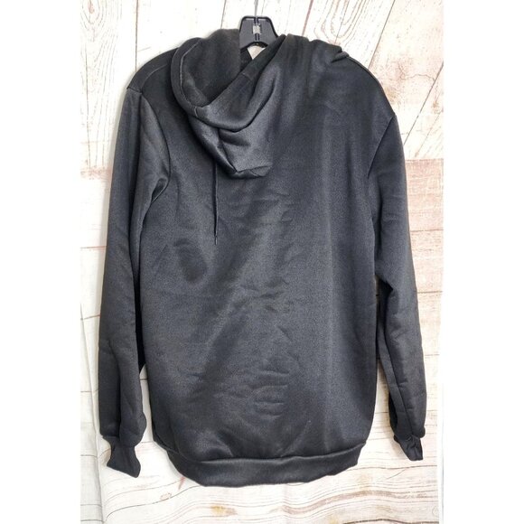 Solid Black 100% Polyester Long Sleeve Hooded Sweatshirt with Drawstring - Picture 3 of 10